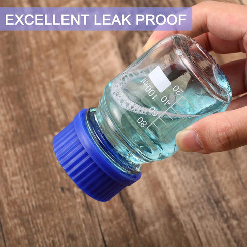 Patelai 4 Pieces 100 ml Glass Round Media Storage Bottles with GL45 Blue Screw Cap