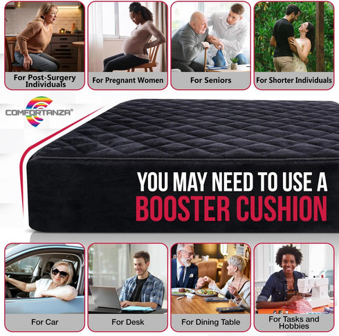 COMFORTANZA 18x18x5 Booster Cushion for Adults - Medium-Firm Seat Cushion for Home, Office, Wheelchair, Car - Washable