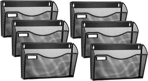 samstar 6 Pack Mesh Wall Mounted File Holder, Metal Wall File Pocket Mail Organizer for Office/Home