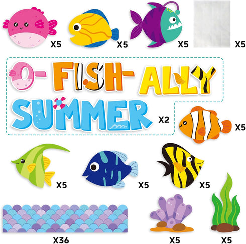 CY2SIDE 89PCS O-Fish-Ally Summer Cut-Outs Decor for Classroom Bulletin Board Border, Summer Tropical Fish Cut-Outs Trim Borders, School Summertime Cut-Outs Under The Sea Bulletin Board Decorations by CY2SIDE