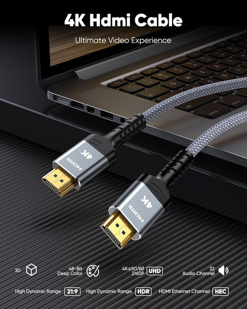4K 2.0 40FT/12m 4K 18Gbps 3D, 2.2, PS-5/4/3/4K Highwings Long HDMI Cable - HDR Braided HDMI Cord, High Speed