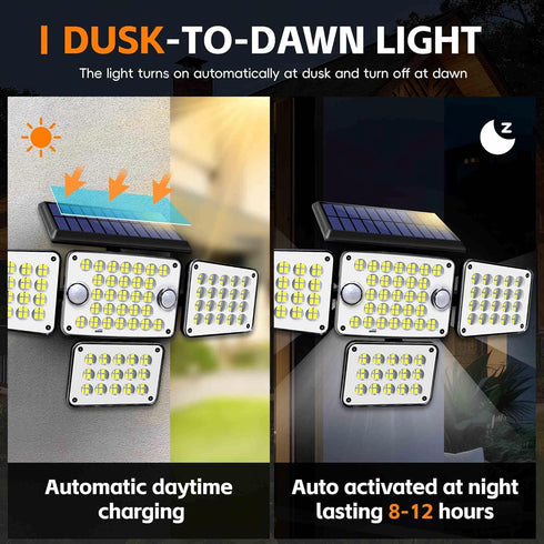 336 4-Head 2400mAh IP65 Lighting2Pack Solar Lights Outdoor LED, Motion Sensor Security Wall Light with Remote, Split