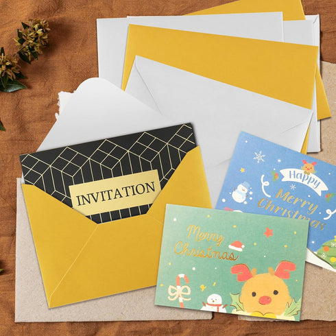 Granhoolm 50 Pack A6 Invitation Envelopes, 4x6 Envelopes for Weddings, Parties, Greeting Cards (Gold)
