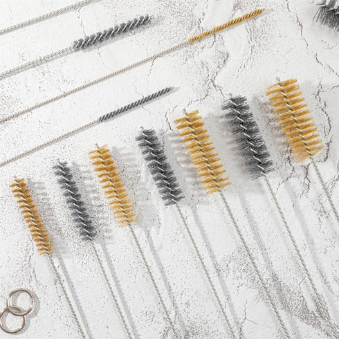 16 Inch Extra Long Pipe Cleaning Brush Set with Brass Bristles, 8 Piece Variety Pack for Auto Parts, Bottles, Guns,