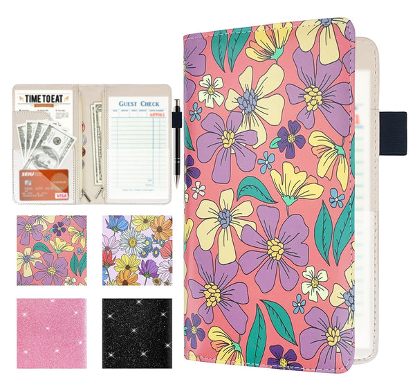 Server Book, Waitress Book, Leather Server Book Organizer with Double Zippered Pocket