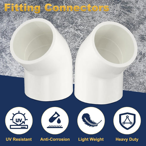 4pcs 1.5" 45 Elbow 2-Way 45 Elbow uxcell Degree Pipe Fittings, Furniture Construction Grade Degree PVC Corner Adapter