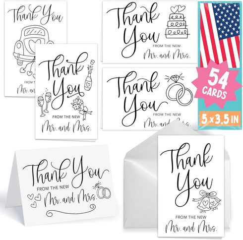 Hadley Designs Wedding Thank You Cards with Envelopes -54 White Thank You