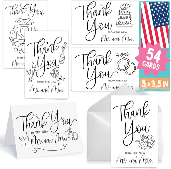 Hadley Designs Wedding Thank You Cards with Envelopes -54 White Thank You