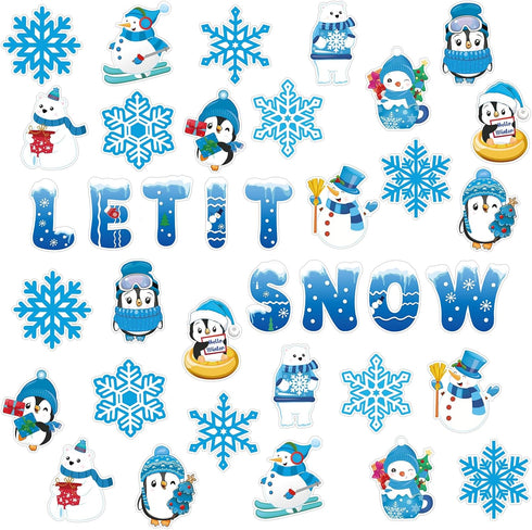 Winter Bulletin Board Decorations for Classroom with Christmas Snowflake Snowman Penguin Cutouts for School Decor