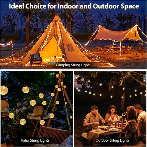SeaShine 13ft 20LEDs IP65 Rechargeable Battery Operated String Lights - Crystal Globe String Lights, Waterproof Battery