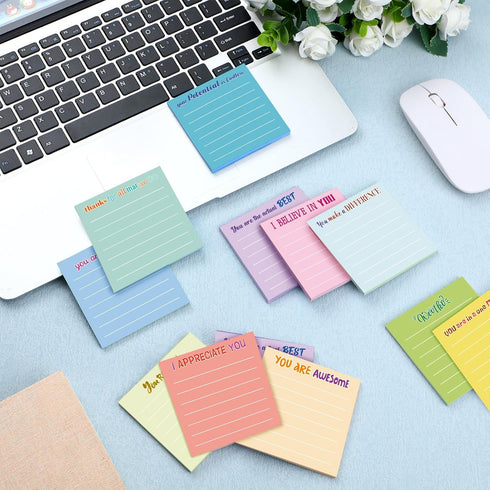 Yinder 24 Pcs Inspirational Sticky Notes with Lines, Cute Motivational Sticky Note Pad, 3 x 3'' (Light Color)