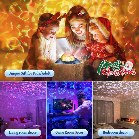 Projector,360 PIKOY Galaxy Projector for Bedroom, White Noises & Bluetooth Night Light Full Coverage Ceiling Projector