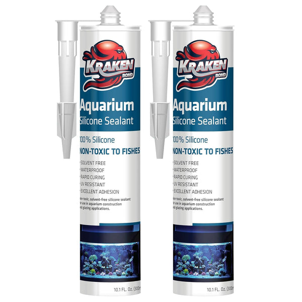 Kraken Bond Aquarium Silicone Sealant Clear - 100% Waterproof, Non-Toxic Fish Tank Safe, 2 Pack (2x10.1 fl. oz.)