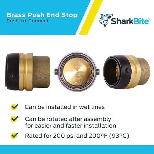 SharkBite 1-1/4 Inch Push Cap, Push to Connect Brass Plumbing Fitting for PEX Pipe, Copper, CPVC