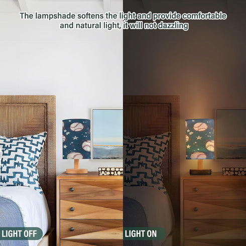 ALAZA Retro Baseball Balls Bedside Table Lamp with USB Port for Bedroom Nightstand Lamps Night Light Linen Fabric Shade