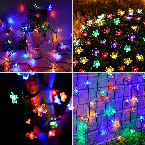 2 Pack 200 80Ft 8 Solar String Flower Lights Outdoor LED Multi-Color Christmas Fairy Lights with Lighting Modes