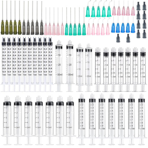 35 Pack 1ml, 3ml, 5ml, 10ml, 20ml, 30ml Dispenser, 14ga to 22ga, Refilling and Measuring Liquids