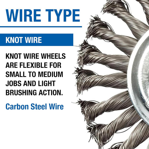 Mercer Industries 186540-5" x 1/2" x 5/8"-11 Knot Wire Wheel, 020 Carbon Steel Wire for Heavy-Duty Cleaning