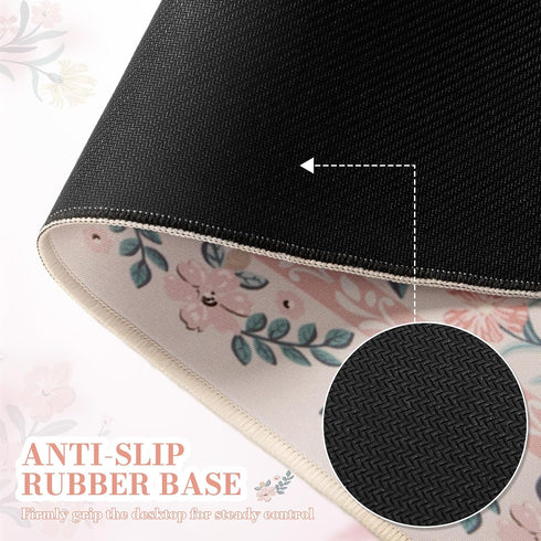 iCasso Pink Floral Desk Mat, Desk Pad, XXL Large Mouse Pad, Anti-Slip Big Mousepad with Stitched Edges, Computer Mouse