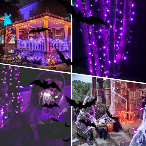 weillsnow 164FT 500 8 164FT) LED Purple Christmas Lights, Modes Waterproof Plug in String Lights for Halloween