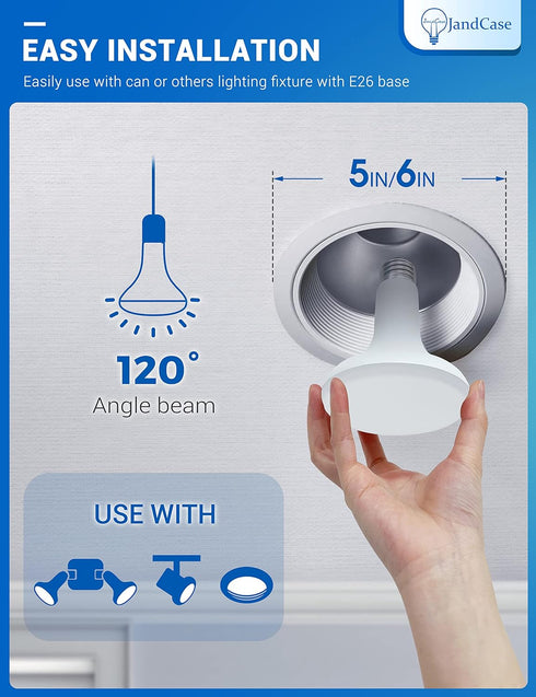 JandCase BR30 LED Flood Light Bulbs, Indoor Flood Light Bulbs, E26 Base, Dimmable, 11W(65W Equivalent), 5000K Daylight White, 850lm, UL & Energy Star Listed, 6 Pack by JandCase