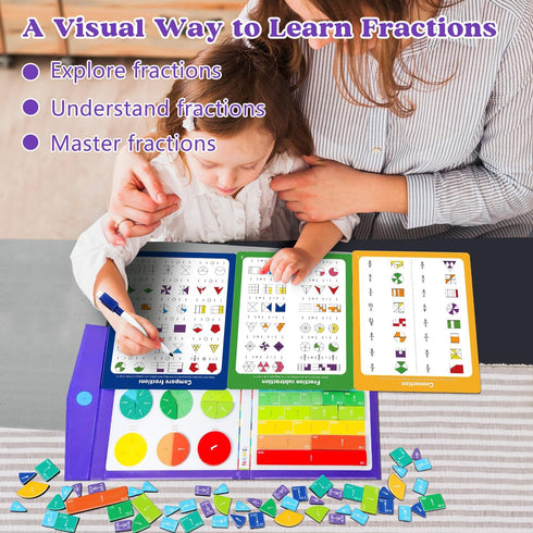 HEGYINI Magnetic Fraction Educational Puzzle STEM Toys Fraction Tiles and Fraction Circles Book Fraction Manipulatives