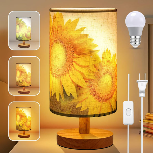 Sunflowers Flower Table Lamp,Birthday Gifts for Women Mom, US Plug Linen Bedside