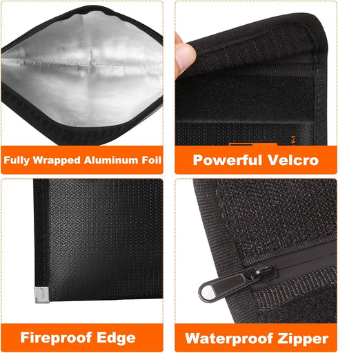 QLYNUDO (8x5", 2-Pack Set Small Fireproof Document Bag External Size), Fireproof Money Bag for Cash with Waterproof