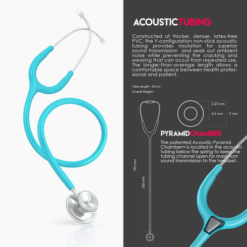 MDF Instruments Acoustica Lightweight Stethoscope, Adult, Dual Head, Pastel Blue Tube, Silver Chestpiece-Headset