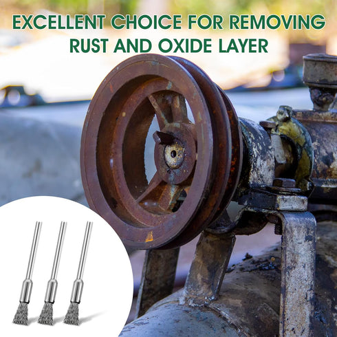 Bremorou 15 Pcs Wire Brush Straight Extended Steel Cleaning Brush for Drill Fine Pen Wire Scrub Mandrel Rust Paint