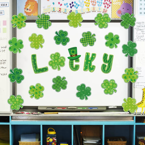 Whaline St. Patrick's Day Shamrock Cut-Outs, Green Clover Classroom Bulletin Board Decoration, 44Pcs