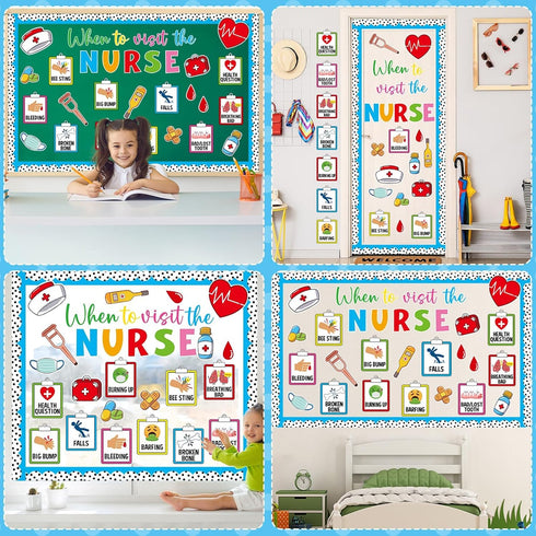 Naozinebi Set Nurse Theme Bulletin Board Decoration Health Posters Borders Paper Cutouts for Nursing School Classroom