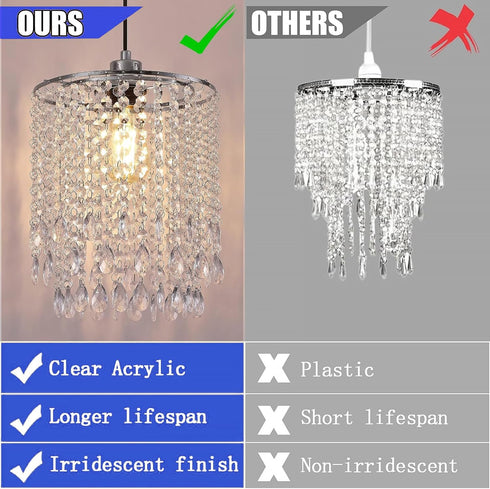 2-Tiers H13.39''X D9.84'' Chandelier Shades, Mini Crystal Shade, Acrylic Beaded Hanging Lampshade, Modern Pendant Light