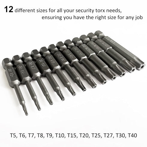 Torx Screwdriver Bit Set, PTSLKHN S2 Steel Magnetic Security Tamper Proof Star 12PCS Tools, 1/4" Hex Shank