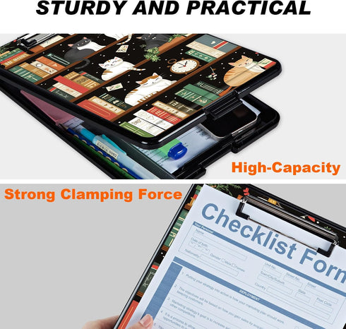 A4 Clipboard with Storage, Hard Letter Size Clip Board with Pen Holder & Paper Organizer, Heavy Duty Portable Writing