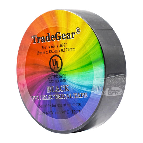 (1PK) Black Electrical Tape, PVC General Purpose, Waterproof, Flame-Retardant, UL Listed, 60’ x 3/4"