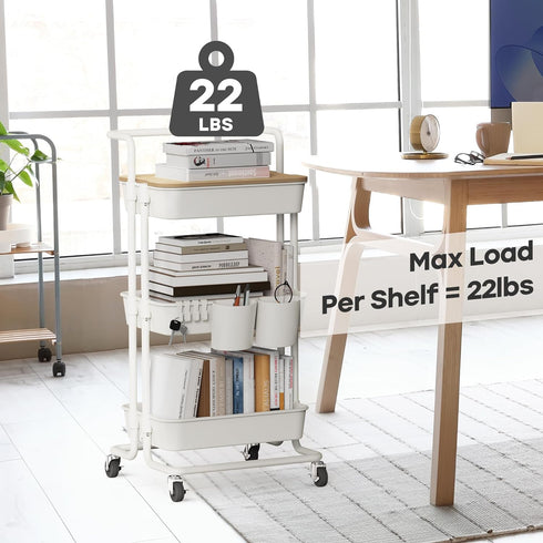 DTK 3 Tier Rolling Utility Cart, Movable Kitchen Storage Trolley with Lockable Wheels for Home Office Organization