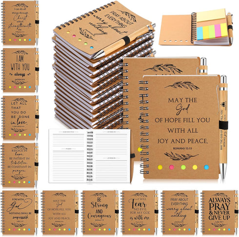 Spakon 20 Set Christian Church Gifts, Bulk Bible Verse Bamboo Pens and Mini Spiral Religious Notebooks for Teachers