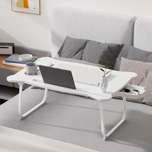 Autrfso 33 LBS Foldable Laptop Bed Desk for Couch, Lightweight Lap Desk Tray Tables with Small Drawer, Cup Holder
