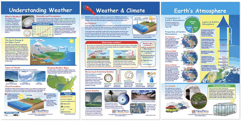 NewPath Learning Weather & Climate Bulletin Board Charts, Set of 3, Laminated, 12" x 18" (94-8003)