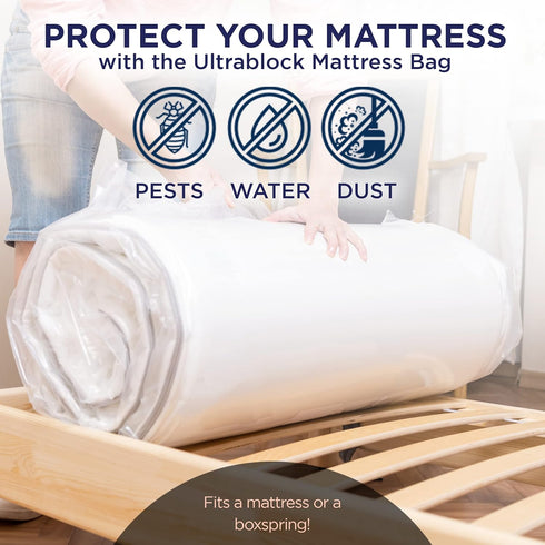 Ultrablock Mattress Bags for Moving or Storage – 6 Mil Reusable Plastic Cover, Tear and Puncture Resistant, Non-Slip Grip, Extra Thick Full Size Bag – Moving Supplies by UltraBlock