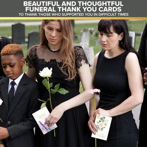 50 Pack 4x6in 25 Decorably Gold Foiled Thank You Cards for Funeral with Envelopes and Stickers, Floral & Butterfly
