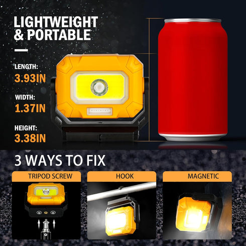 Magnetic Work Light, 1200LM COB LED Rechargeable with 15 Lighting Modes for Outdoor Use