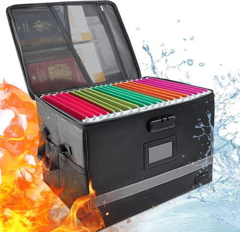 Fireproof Document Box with Lock, Waterproof File Safe Box, Anti-Static Collapsible Portable Office Home File Cabinet