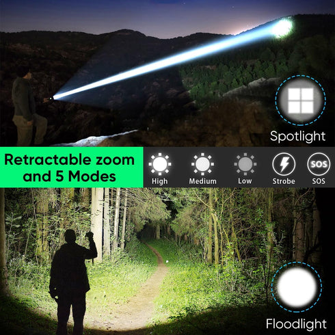 XHP70 5 Led Tactical Flashlight, Custom Design Picatinny Rail Mount Flashlight Rifle Light Electric Flashlights, Modes