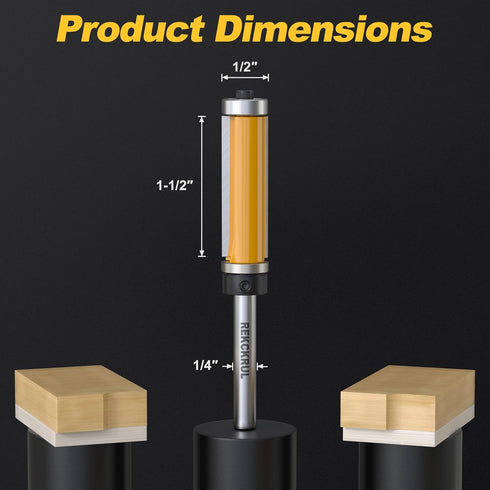 1/4 Inch 1/2" 1-1/2" Top and Bottom Bearing Flush Trim Router Bits, Shank, Cutting Diameter, Cutting Length