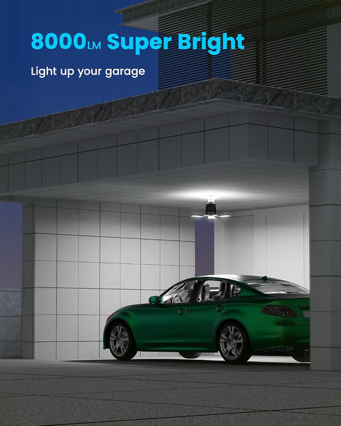 80W 8000LM, 360 Bulb (1 Pack) Motion Sensor Garage Light Deformable LED Shop Light with Remote Control and Detection
