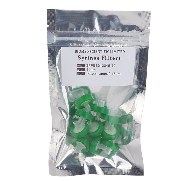 Syringe Filters PES (Polyethersulfone) 13mm Diameter 0.45 um Pore Size Non Sterile Pack of 10