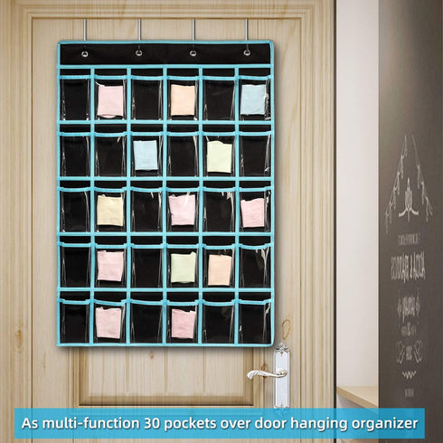 KEEPJOY Pocket Chart Organizer, Cell Phones Calculator Holder for Storage, 30 Pockets Hanging Wall Caddy (Black)