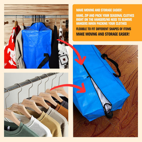 Extra Large Moving Bags, 2 Pack Storage Totes with Backpack Handles, Zipper Compatible with IKEA Frakta Cart for Packing